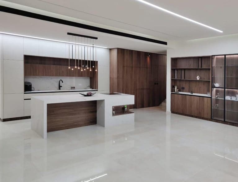 Wood and stone kitchen with integrated countertop details